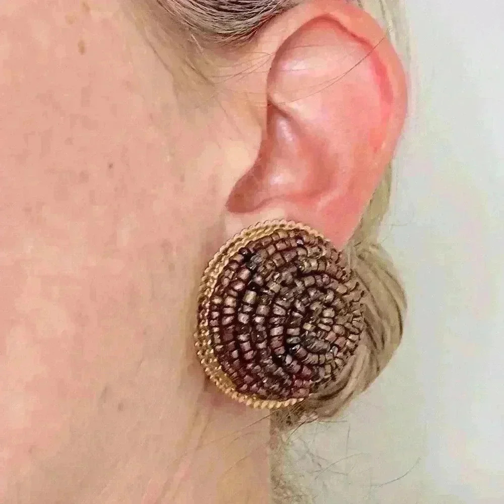 Vintage Spiral Seed Bead Snap Back Earrings‎